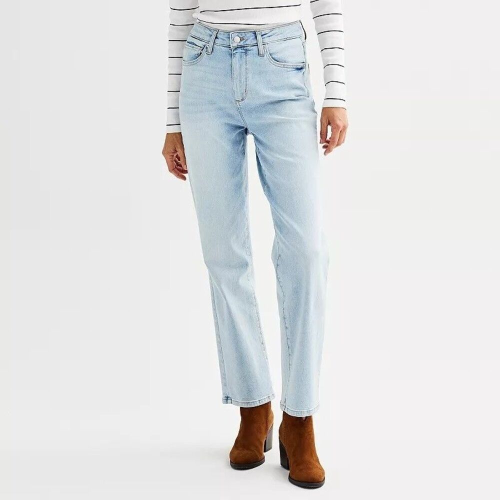 Sonoma High Rise Straight Jeans Womens 8 Blue Light Wash Stretch NEW